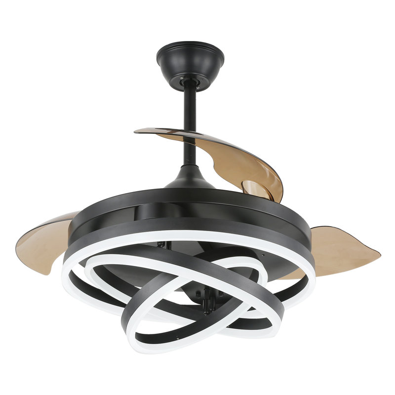 Ventilateur de plafond moderne Orren Ellis 42 po à monter soi-même, noir, avec éclairage et télécommande, moteur CC silencieux et réversible, 6 vitesses, idéal pour la chambre à coucher.