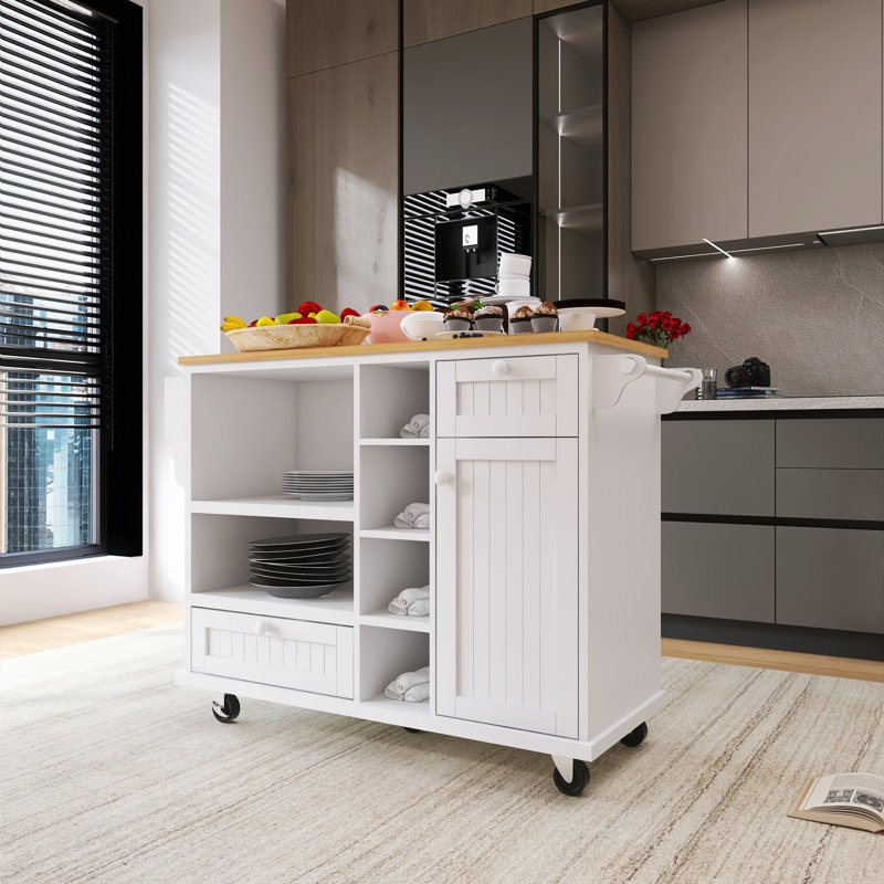 50,8 po Chariot en bois pour îlot de cuisine, Blanc