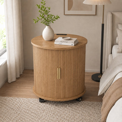 Table d'appoint cylindrique scandinave à 2 niveaux avec rangement pour chambre à coucher et bureau