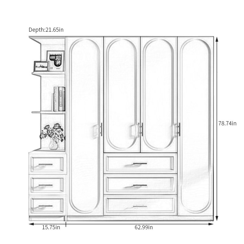 French Style Simple Wardrobe, 78.74" H x 78.74" W x 23.62" D
