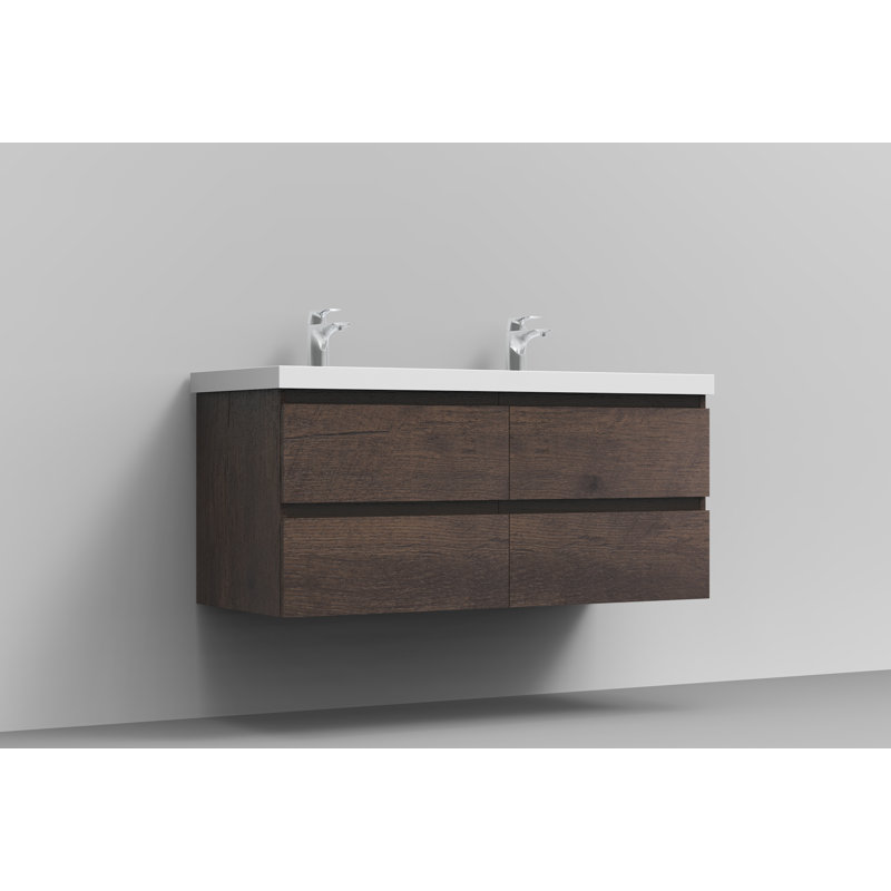Ensemble de meuble-lavabo mural double 48 "Devingo, Brun