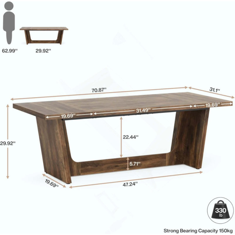 Grand bureau de direction, bureau d'ordinateur industriel, table de conférence, Brun
