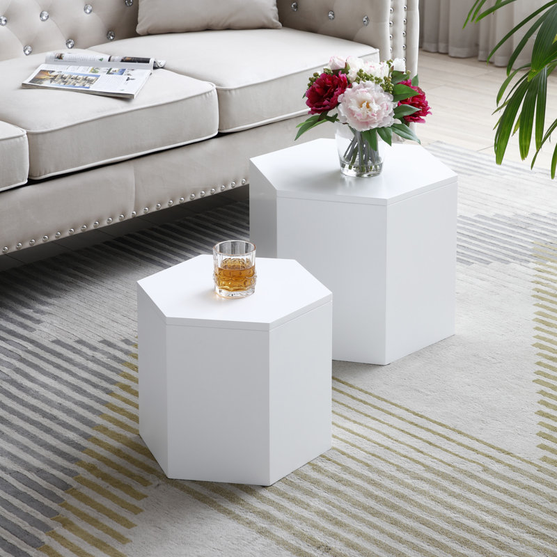 Ensemble de 2 tables basses gigognes pour le salon, Blanc
