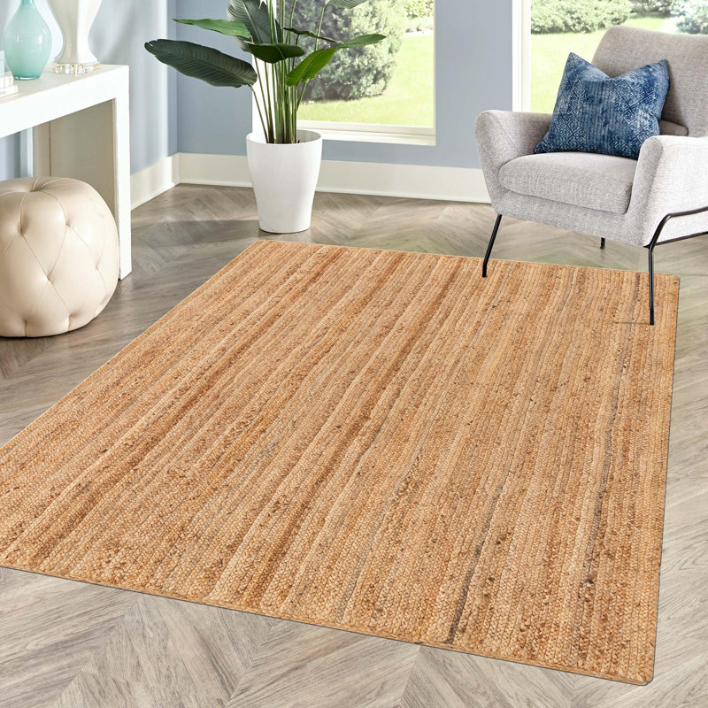 Tapis turgutreis tressé de couleur beige naturel, Rectangle 4 pi x 6 pi