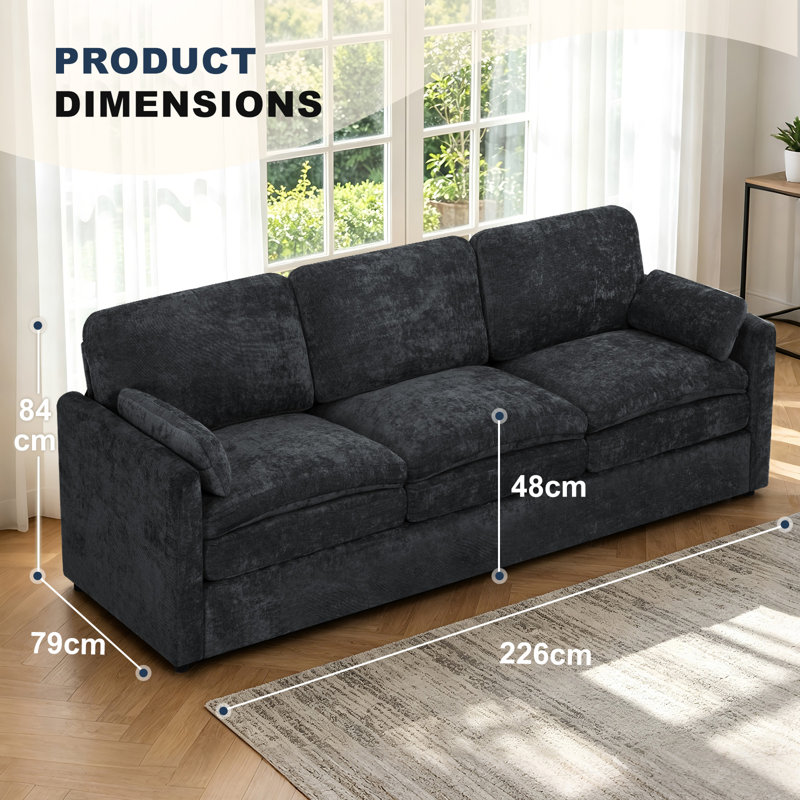 3 Seater Chenille Sofa, Black