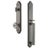 Arc Handleset with Single Cylinder Deadbolt and Bouton Door Knob and Arc Rosette