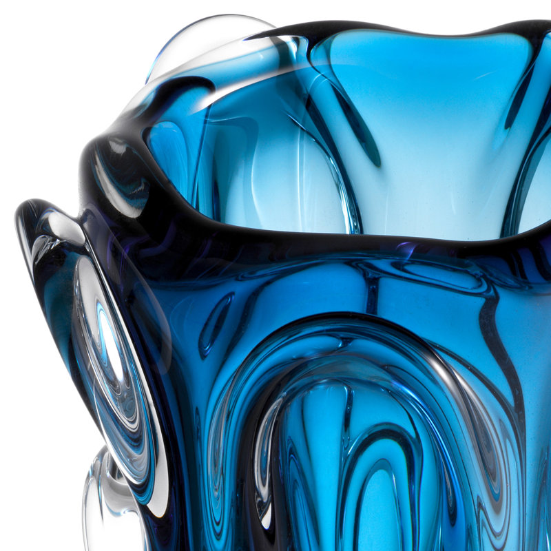 Aila Handmade Glass Table Vase, Blue, 12" H x 8" W x 8" D