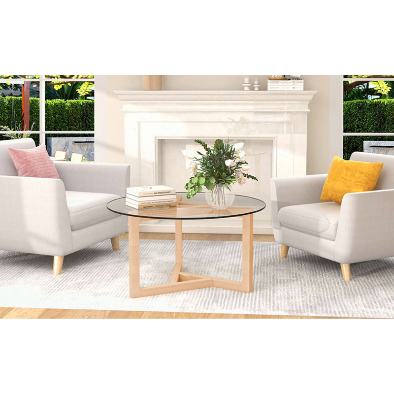 Round Glass Coffee Table, Brown