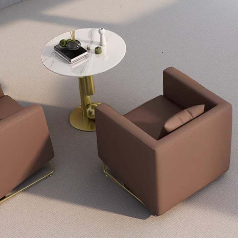 Ensemble de réception Business Brown moderne (2 canapés simples + table basse ronde)