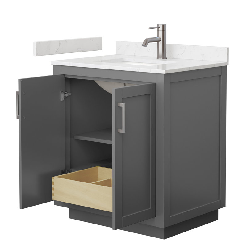 Miranda 30" Freestanding Single Bathroom Vanity with Cultured Marble Top, Brushed Nickel, Dark Gray, Carrara Cultured Marble