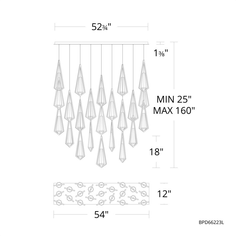 Devotion LED Pendant, 18" H x 12" W x 54" D, Satin Nickel, 23 Lights