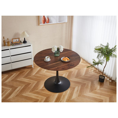42.1" Mid-century Tulip Dining Table, Round Walnut MDF Top Pedestal Table for 4-6 People, Modern Leisure Coffee Table/End Table