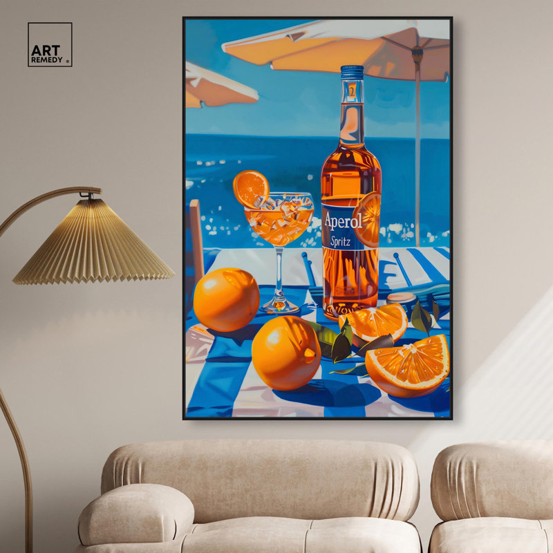 «Coastal Aperol» par Art Remedy, H 55 po x l 37 po, Cadre flottant, Noir