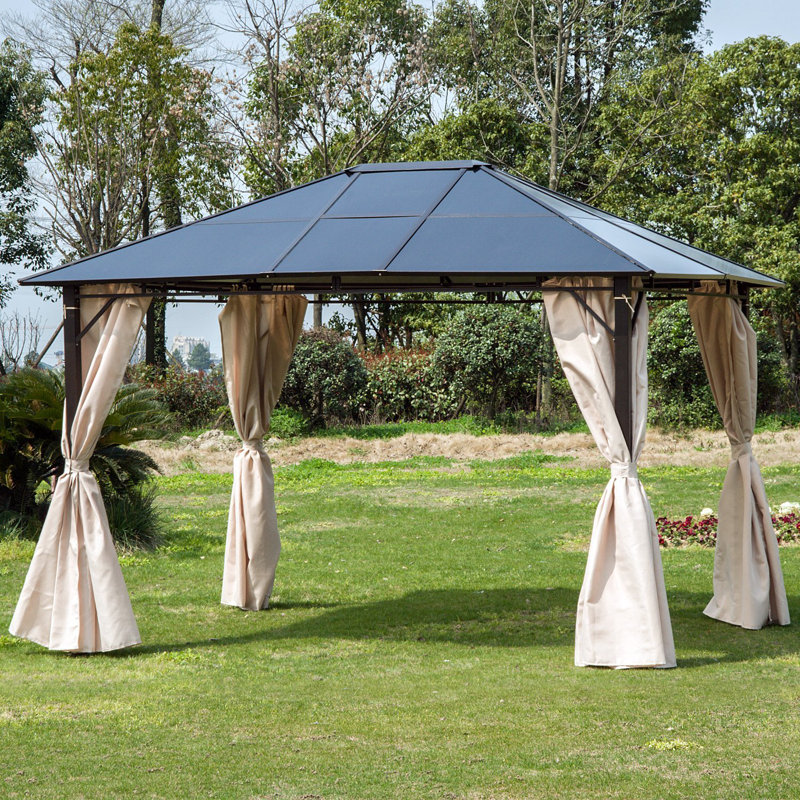 Outsunny 3 x 3.6m Hardtop Gazebo Canopy with Polycarbonate Roof, Brown