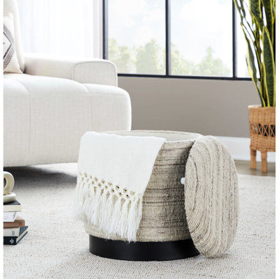 Rangement en laine tissé à la main crème de 18 po en métal noir, largeur de produit de 16 po, profondeur, poids de 13 lb, hauteur de l'emballage de 19,25 po à l'intérieur, couvercle amovible capacité de 250 lb, taille,