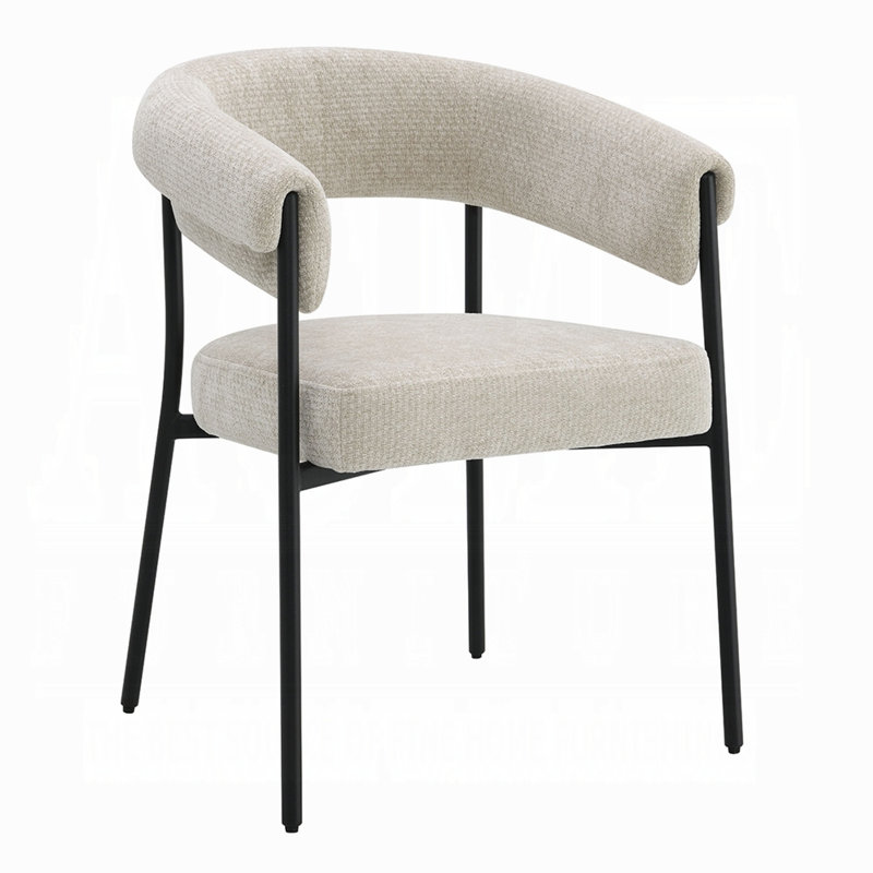 Ensemble de 2 chaises de salle à manger Jexy, dossier noir, métal noir, siège beige