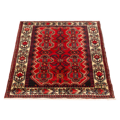 Tapis rouge en laine noué à la main 3 pi 5 po x 4 pi 11 po Anadol