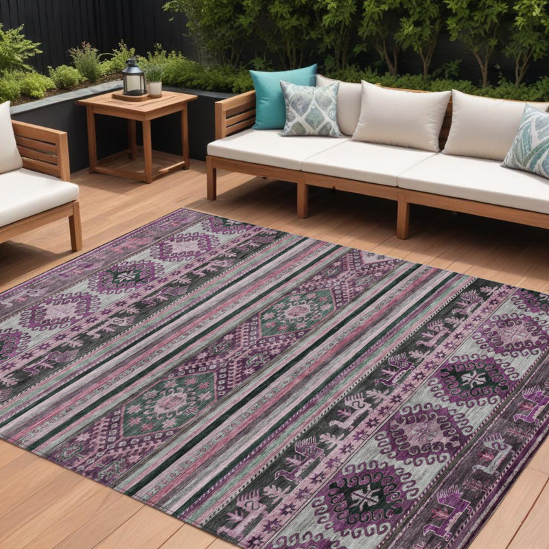 Tapis intérieur lavable 9 pi x 12 pi prune et gris tribal mauve