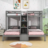 Wood Twin Over Twin & Twin Bunk Bed With Built-In Staircase