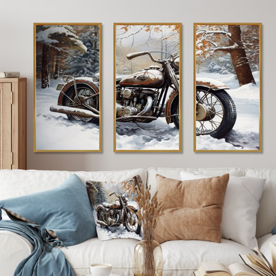 War Rustic War Bike In Winter - ensemble d'art mural moto