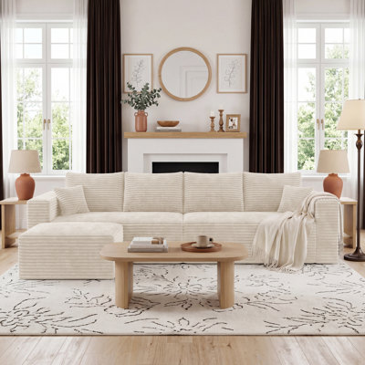 118.12" Modern Modular Sectional Sofa with Ottoman, Compressed Design for Living Room, No Assembly Required, Beige