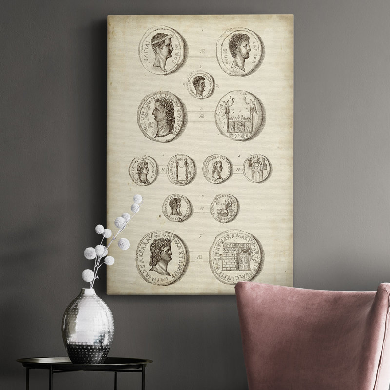 Antique Roman Coins I - peinture sur toile tendue, H 48 po x l 32 po x P 1 po