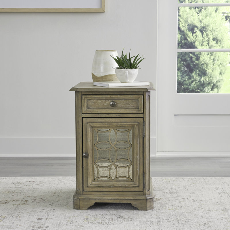 Antique White Wood and Metal Chair Side Table with Storage