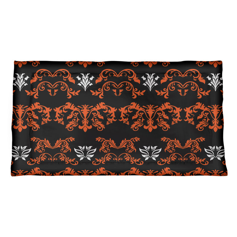 Football Baroque Pattern Pillow Sham, Microfiber, Standard, Black/Orange/White