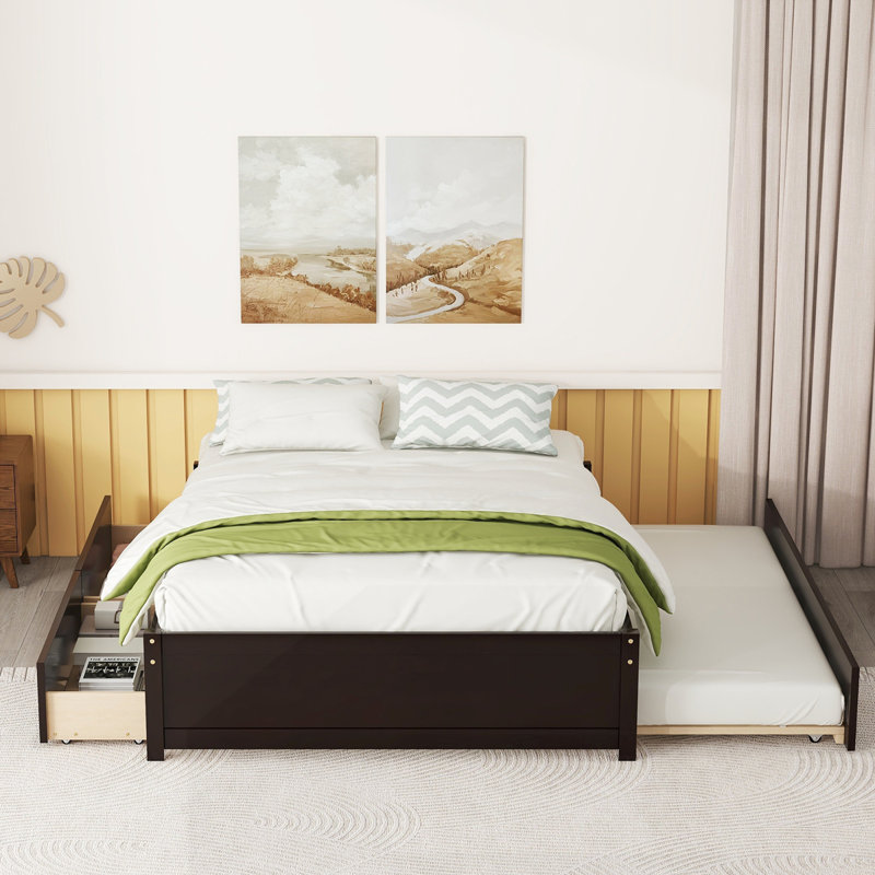 Bed With Twin Trundle And Two Drawers, Espresso