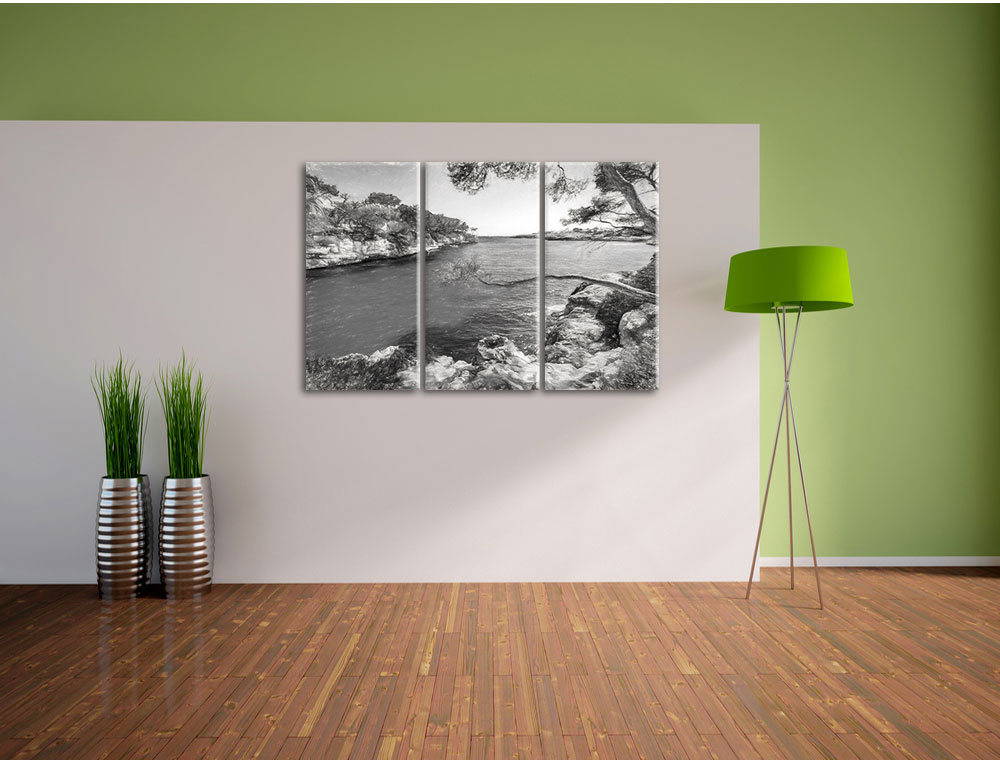 3-tlg. Leinwandbild-Set „Idyllische Ansicht des Mittelmeers an Mallorca Bay Cove“, Kunstdruck