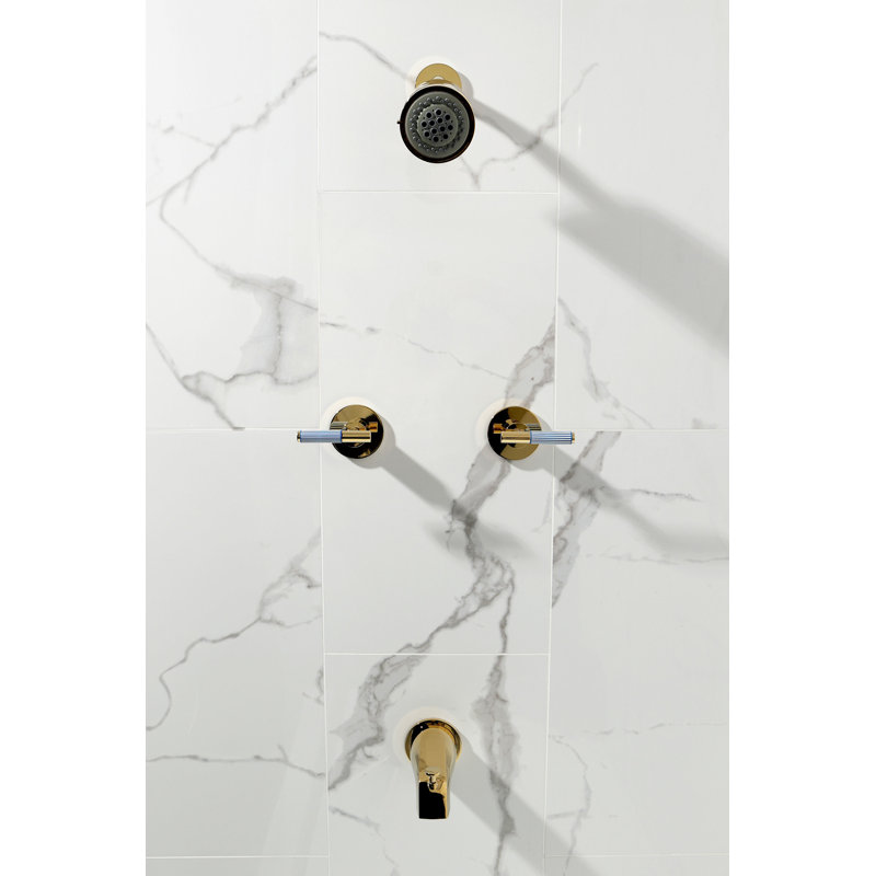 Kingston Brass Synchronous Double-Handle Tub and Shower Faucet, Polished Brass