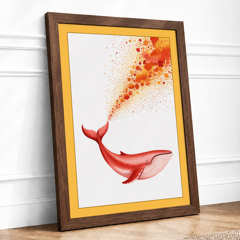 Whale in Colour Modern 1 Piece Single Picture Frame Wall Art, A1 - 84.1 x 59.4 cm, Walnut