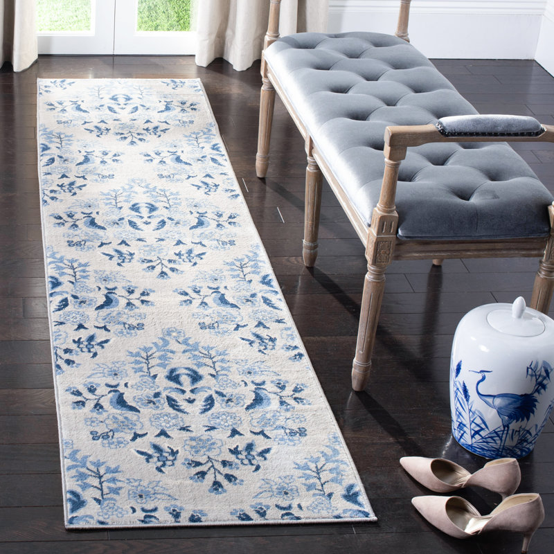 Tapis crème / bleu Martha Stewart, Tapis de couloir 2 pi x 12 pi