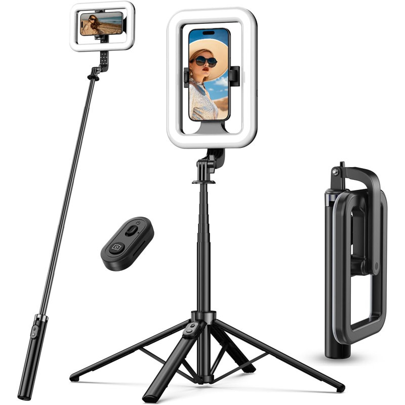 72" Extendable Selfie Ring Light With Tripod Stand - Adjustable Phone Holder, 3 Colour Modes & 9 Brightness Levels For Live Streaming, Video Calls, Makeup, Gaming, Content Creation, USB-C Powered