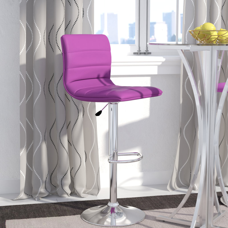 Clift Modern Upholstered Adjustable-Height Barstool with Footrest, Purple, 1