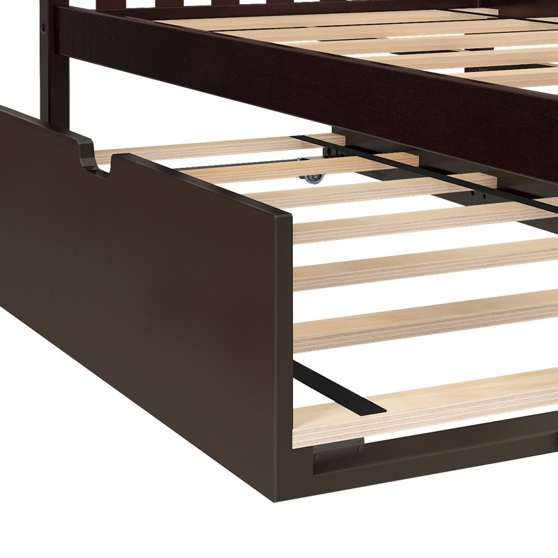 Borel Solid Wood Twin Trundle Bed, Espresso