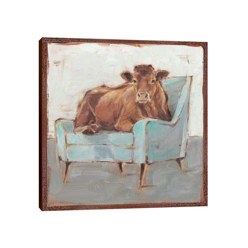 Moo-ving In IV by Ethan Harper - Single Picture Frame Print on Canvas, 45.72 cm H x 45.72 cm W, Brown Framed