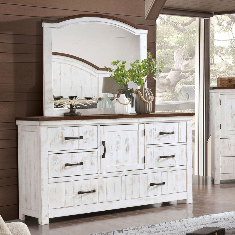 59'' W 6 - Drawer Dresser In Distressed White