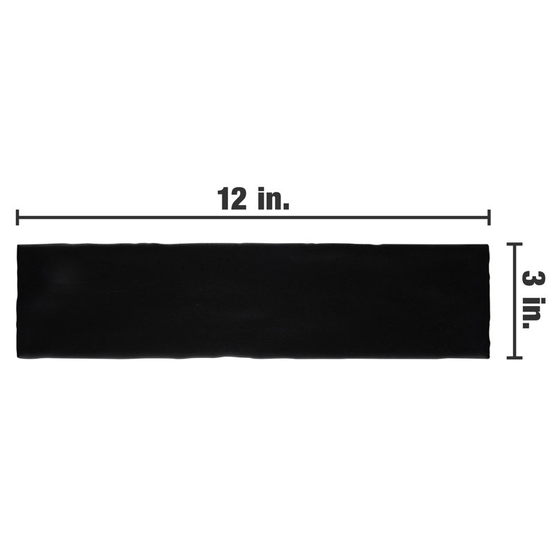 Castillo 3" X 12" Ceramic Subway Wall Tile, Black