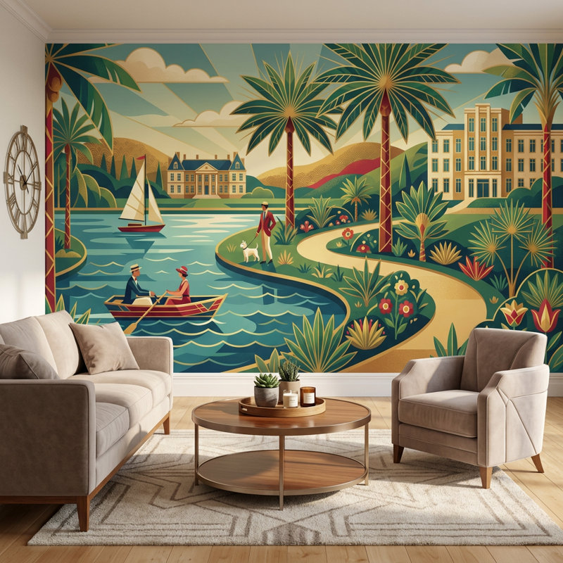 Décoration murale art déco de palmiers tropicaux, 200 po x 120 po, Peel and Stick