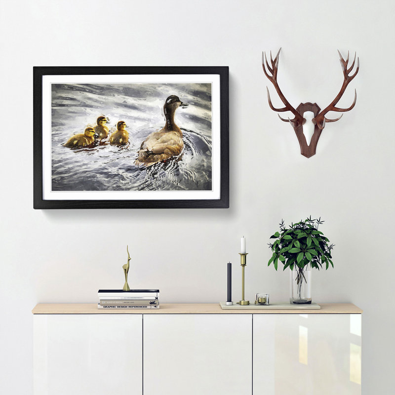 Ducklings with Mother Duck - Picture Frame Graphic Art Print, Black Framed, 27cm H x 36cm W x 2cm D