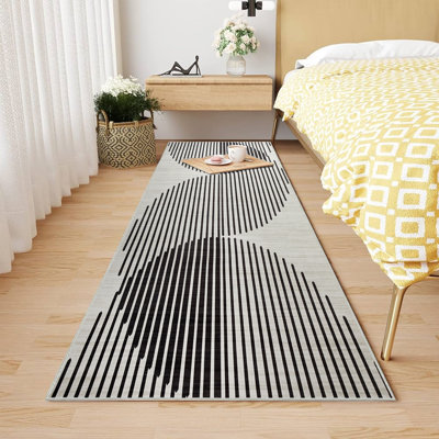 Modern Geometric Printed Area Rug & Runner, Non-Slip Washable Living Room Carpet