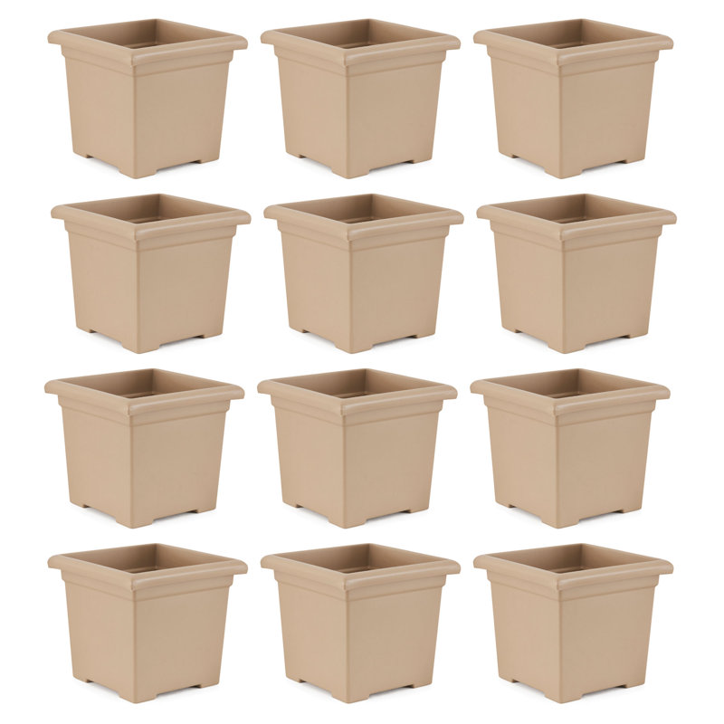 HC Companies 13.25" x 15.5" Outdoor Square Accent Planter, Sandstone (12 Pack)