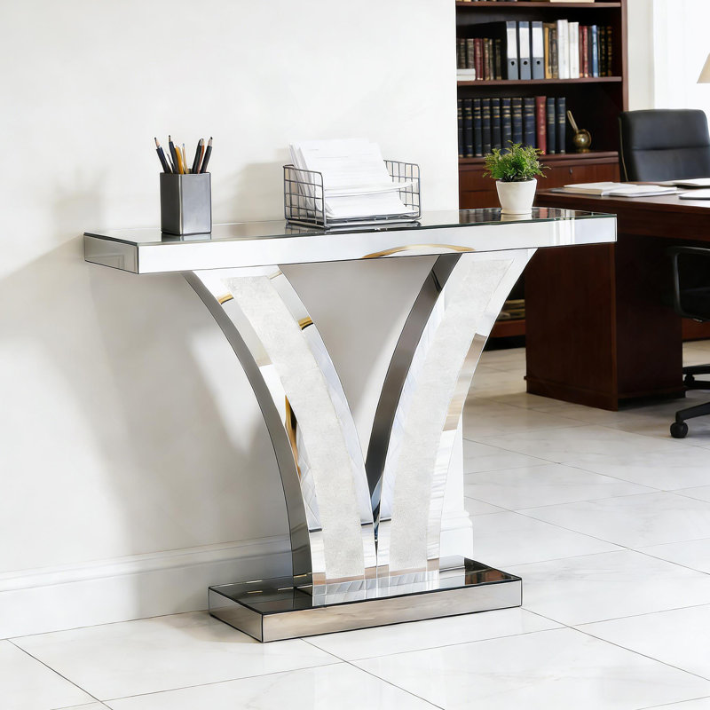V-Shaped Design Hall Table,Mirrored Side Table,Console Table