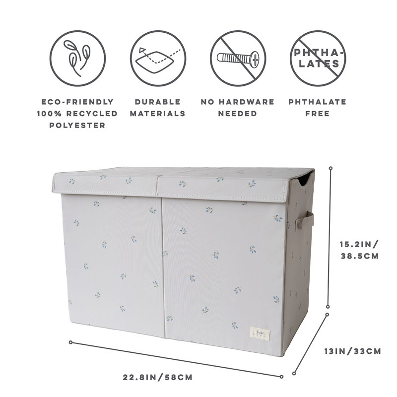3 Sprouts - Recycled Fabric Storage Chest with Lid - Blueberry Taupe