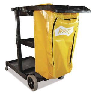 Impact  Janitorial Cart, Plastic, 3 Shelves, 1 Bin, 20.5" x 48" x 38", Yellow