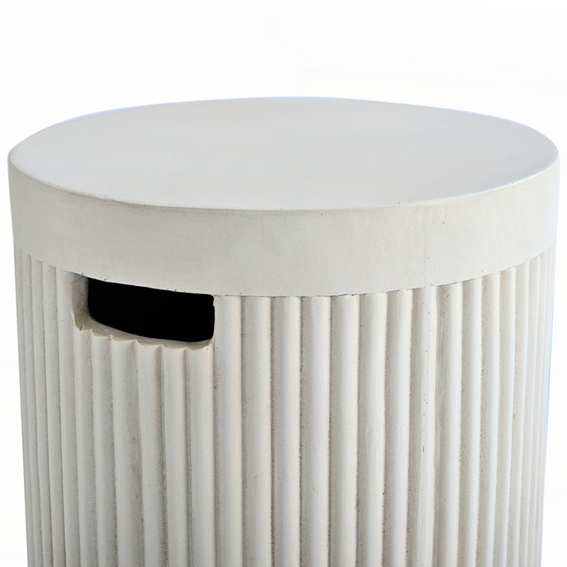 Outdoor Round Propane Tank Cover Table with Vertical Fluted Design, Beige