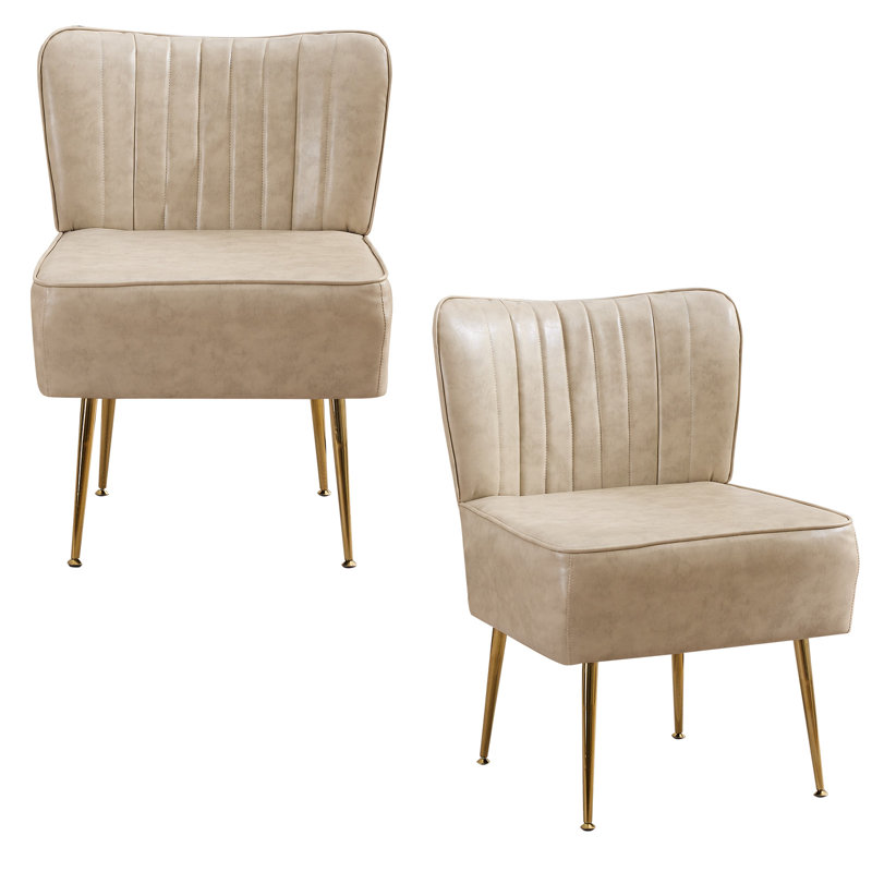 Chaise d'appoint rembourrée en similicuir pour salon, chambre à coucher, Similicuir ivoire beige