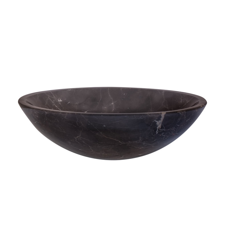 Novatto 17'' Black Marble Circular Bathroom Sink, Chrome