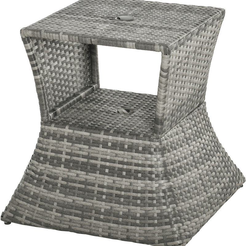 Side Table With Umbrella Hole - 'S 2 Tier Outdoor Storage For Patio, Garden, Backyard Spaces Metal Frame, Weather , Grey Use & ,
